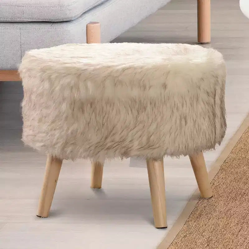 Cheer Collection 17 Round Faux Fur Stool