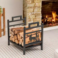 Costway 18.5 Inch Metal Firewood Rack Fireplace Log Holder with Dual Handles Solid Base