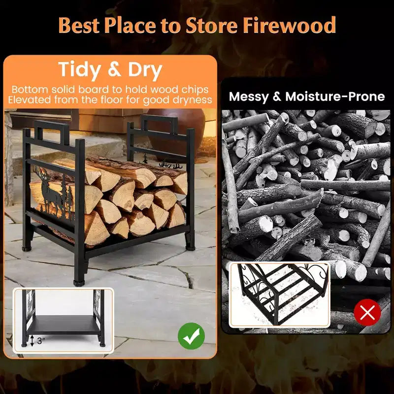 Costway 18.5 Inch Metal Firewood Rack Fireplace Log Holder with Dual Handles Solid Base