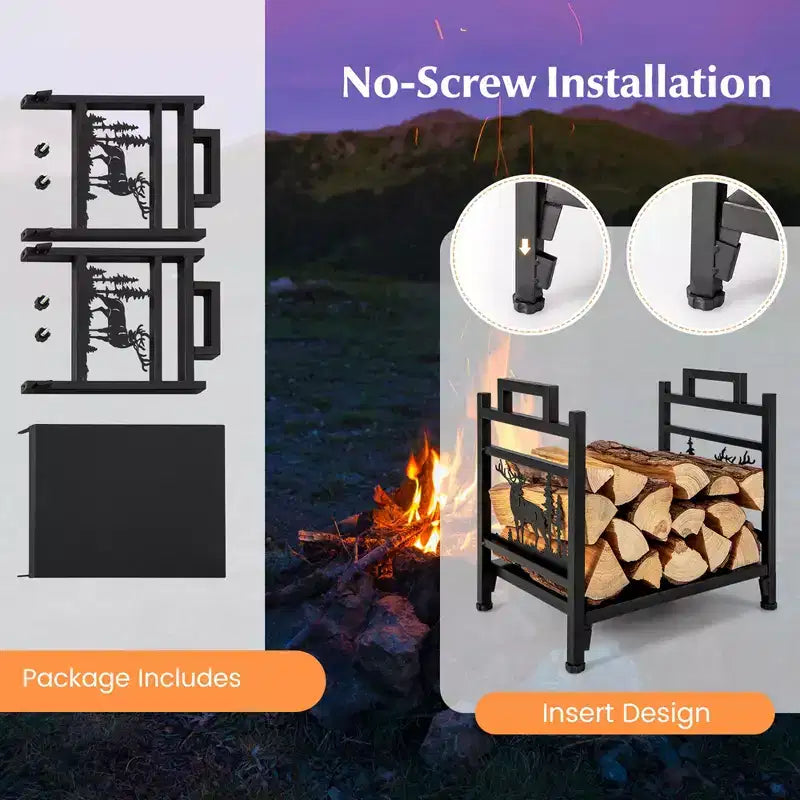 Costway 18.5 Inch Metal Firewood Rack Fireplace Log Holder with Dual Handles Solid Base
