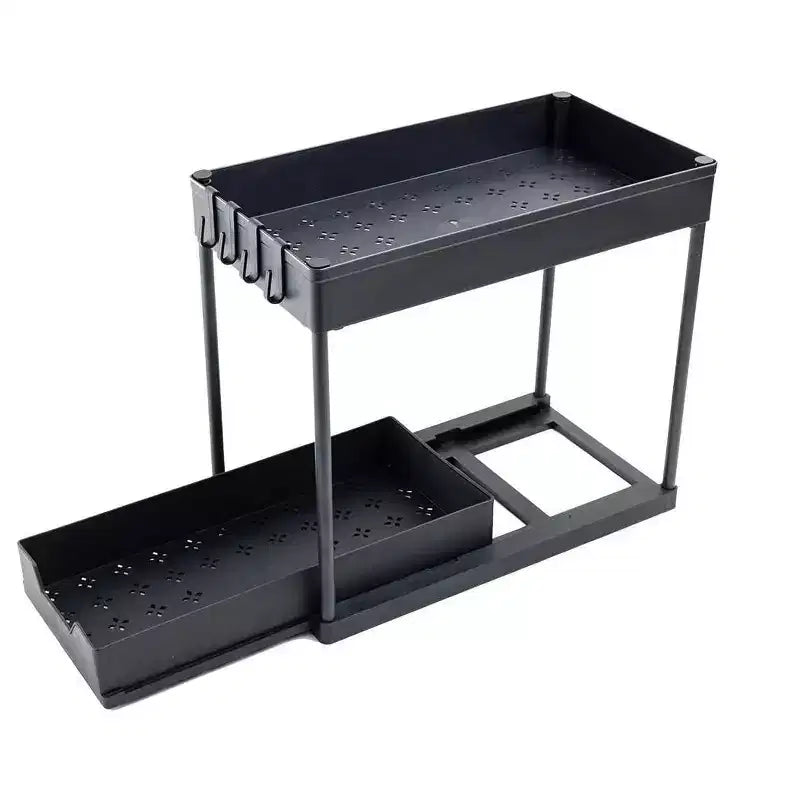 MPM 2 Pack Under Sink Shelf, Kitchen Organizers, 2 Tier Bathroom Cabinet Drawer, Multi-purpose Storage with 4 Hooks