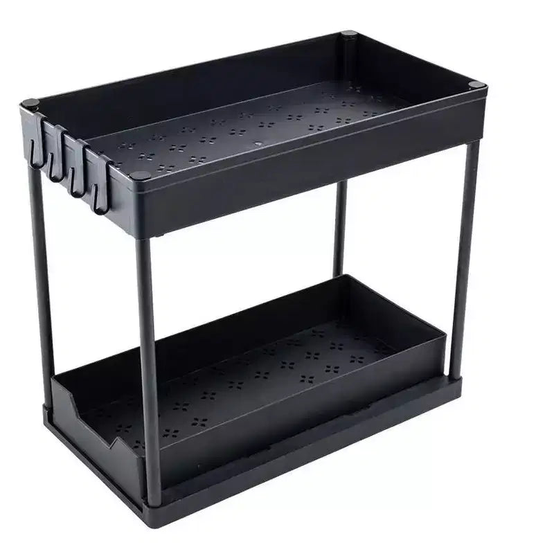 MPM 2 Pack Under Sink Shelf, Kitchen Organizers, 2 Tier Bathroom Cabinet Drawer, Multi-purpose Storage with 4 Hooks