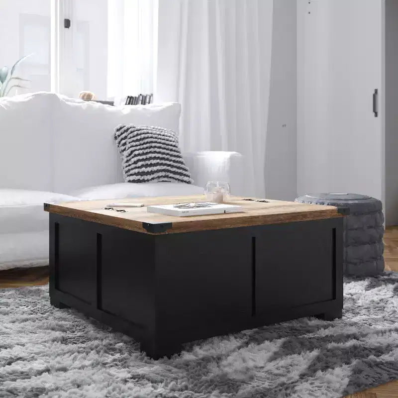 Flash Furniture Wyatt Farmhouse Storage Coffee Table with Hinged Lift Top, Large Coffee Table with Hidden Storage
