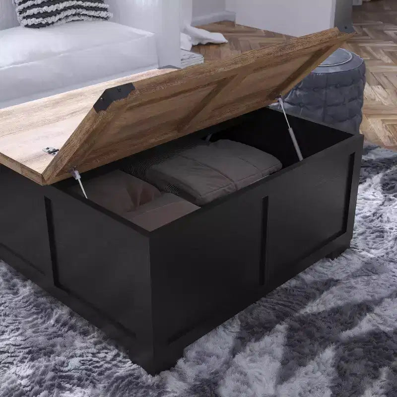 Flash Furniture Wyatt Farmhouse Storage Coffee Table with Hinged Lift Top, Large Coffee Table with Hidden Storage