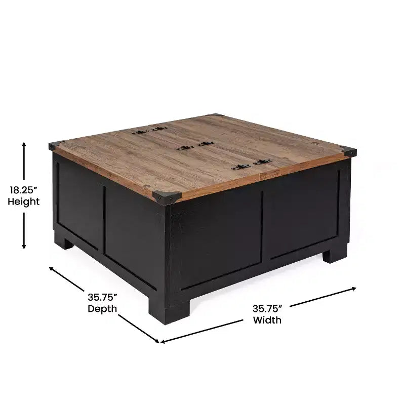 Flash Furniture Wyatt Farmhouse Storage Coffee Table with Hinged Lift Top, Large Coffee Table with Hidden Storage