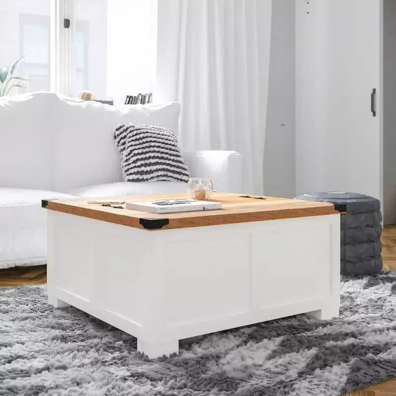 Flash Furniture Wyatt Farmhouse Storage Coffee Table with Hinged Lift Top, Large Coffee Table with Hidden Storage