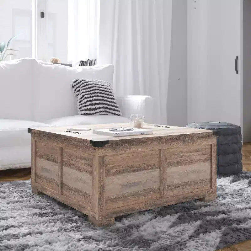 Flash Furniture Wyatt Farmhouse Storage Coffee Table with Hinged Lift Top, Large Coffee Table with Hidden Storage