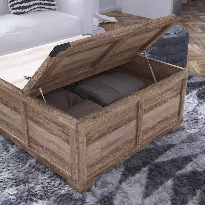 Flash Furniture Wyatt Farmhouse Storage Coffee Table with Hinged Lift Top, Large Coffee Table with Hidden Storage