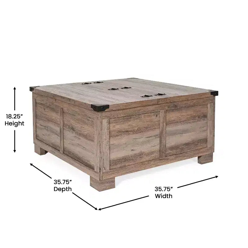 Flash Furniture Wyatt Farmhouse Storage Coffee Table with Hinged Lift Top, Large Coffee Table with Hidden Storage