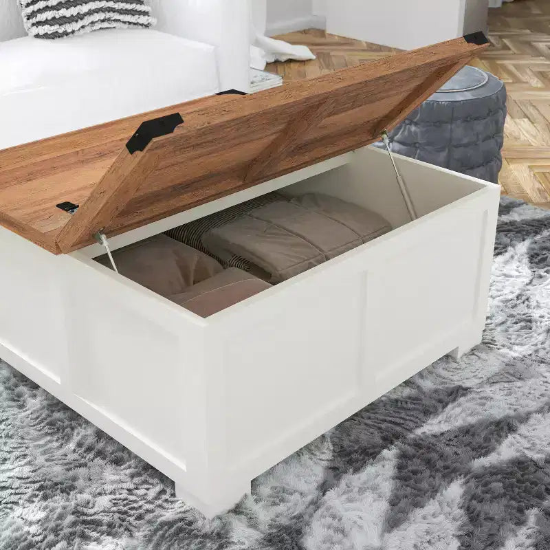 Flash Furniture Wyatt Farmhouse Storage Coffee Table with Hinged Lift Top, Large Coffee Table with Hidden Storage