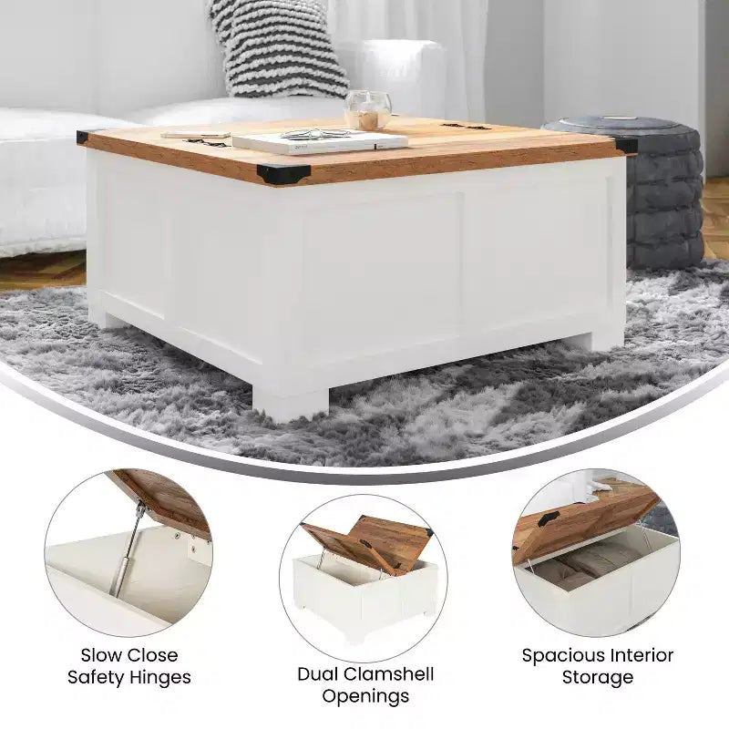 Flash Furniture Wyatt Farmhouse Storage Coffee Table with Hinged Lift Top, Large Coffee Table with Hidden Storage