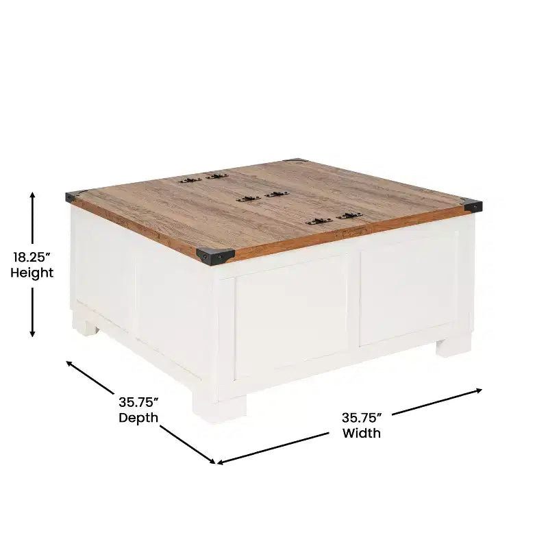 Flash Furniture Wyatt Farmhouse Storage Coffee Table with Hinged Lift Top, Large Coffee Table with Hidden Storage