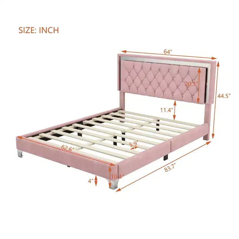 Queen Size Velvet Upholstered Platform Bed Frame with LED Lights and Tufted Headboard-ModernLuxe