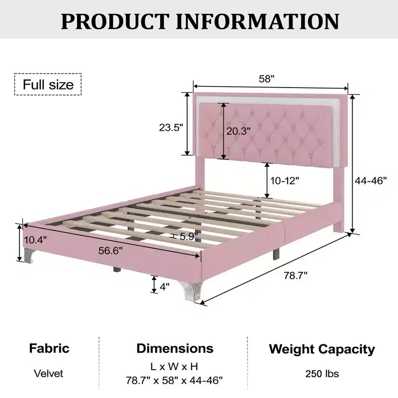 Queen Size Velvet Upholstered Platform Bed Frame with LED Lights and Tufted Headboard-ModernLuxe