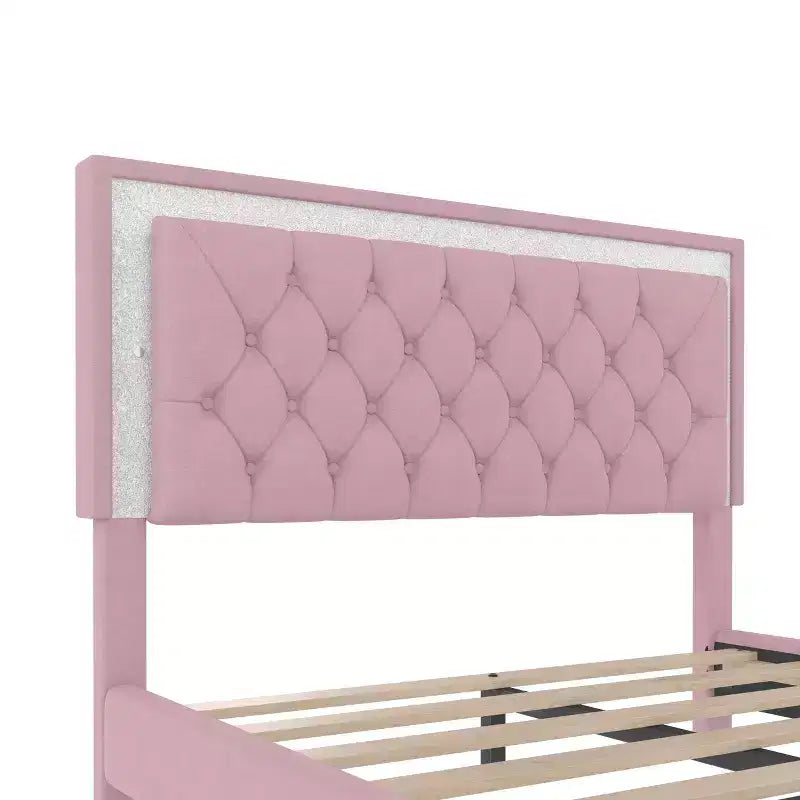 Queen Size Velvet Upholstered Platform Bed Frame with LED Lights and Tufted Headboard-ModernLuxe