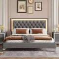 Queen Size Velvet Upholstered Platform Bed Frame with LED Lights and Tufted Headboard-ModernLuxe