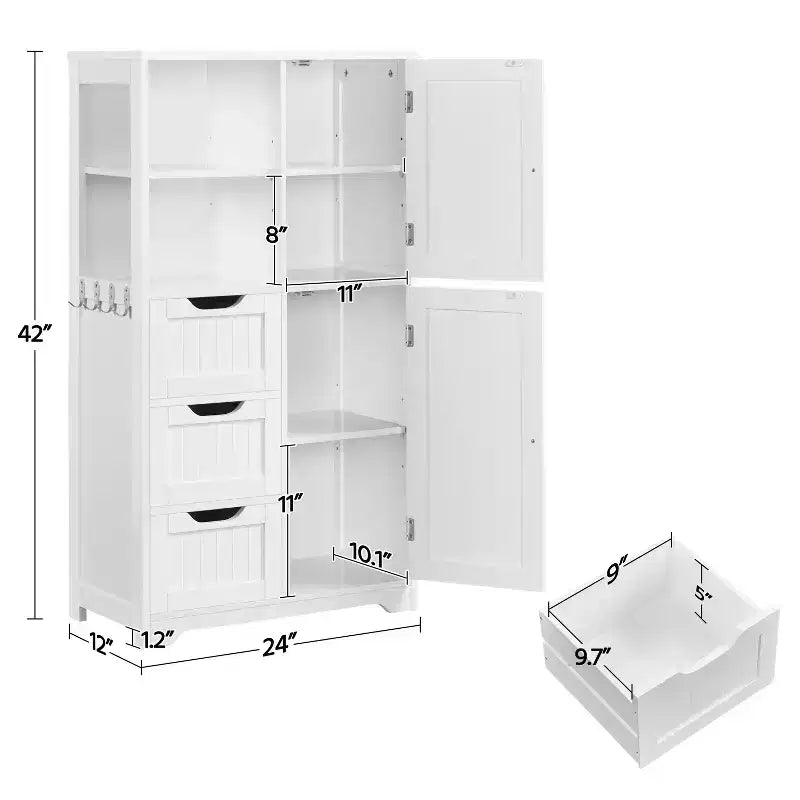 Yaheetech 42 Bathroom Storage Cabinet Floor Cabinet with 3 Drawers, White