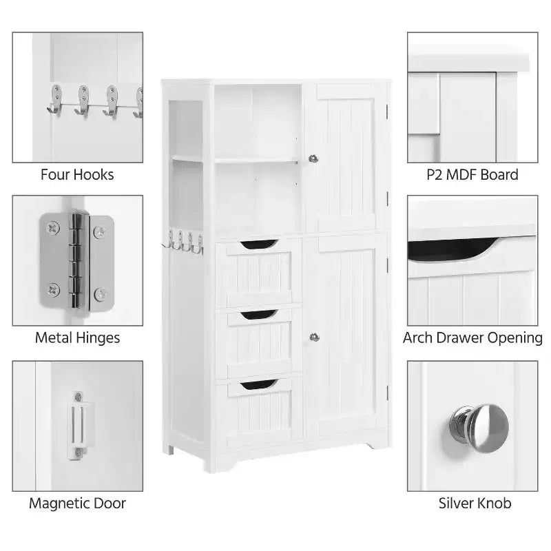 Yaheetech 42 Bathroom Storage Cabinet Floor Cabinet with 3 Drawers, White