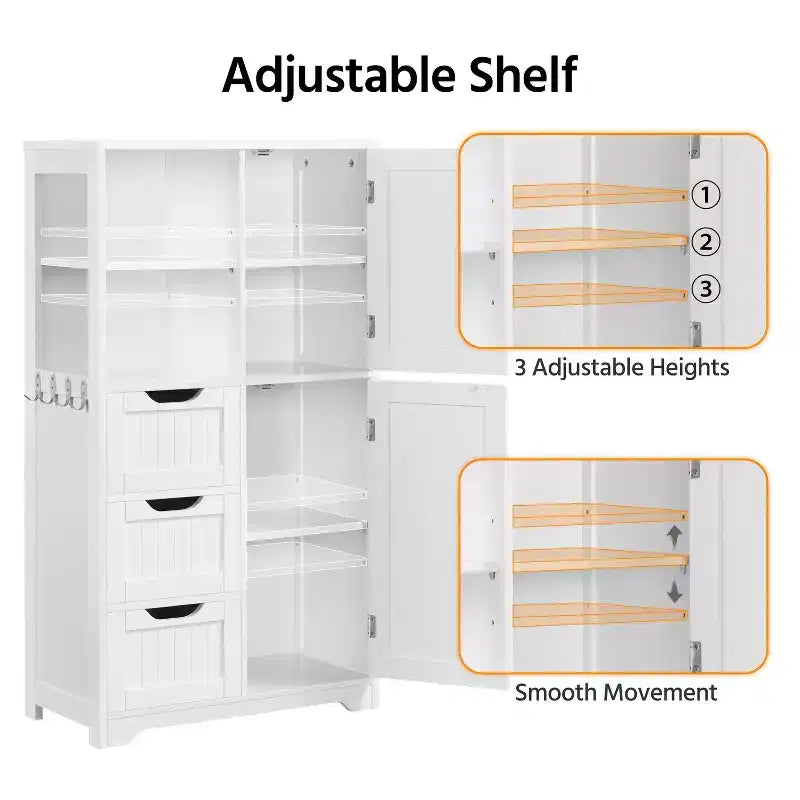 Yaheetech 42 Bathroom Storage Cabinet Floor Cabinet with 3 Drawers, White