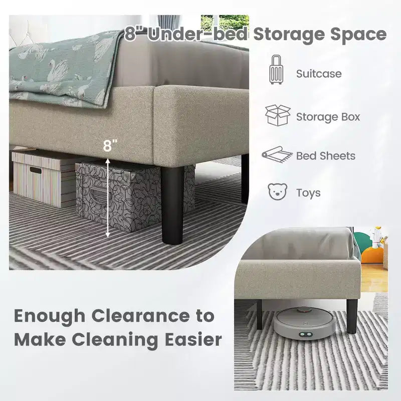 Costway Upholstered Platform Bed Twin Size Button Tufted Headboard Wooden Slats Support