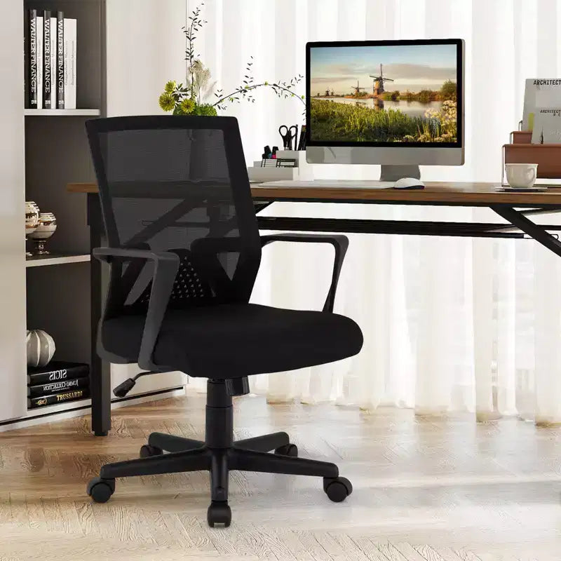Costway Mesh Office Chair Swivel Rocking Chair Adjustable w/ Armrests & Lumbar Support