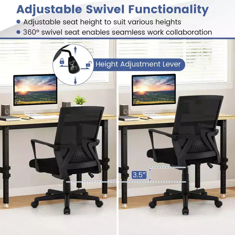 Costway Mesh Office Chair Swivel Rocking Chair Adjustable w/ Armrests & Lumbar Support