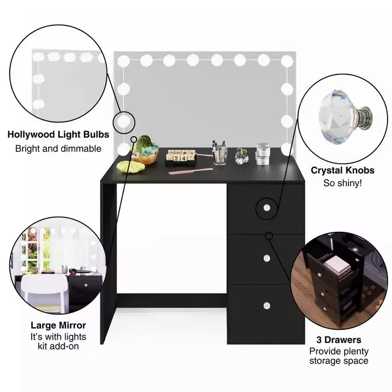 Elvira Lighted Makeup Vanity - Boahaus
