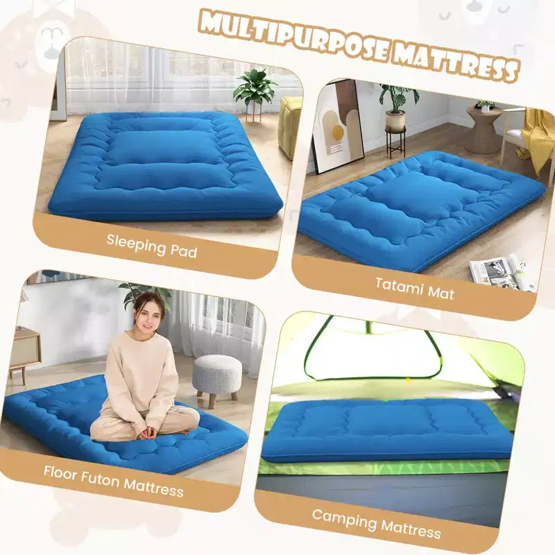 Costway Full/King/Queen/Twin Futon Mattress Japanese Floor Sleeping Pad Washable Cover Carry Bag Blue