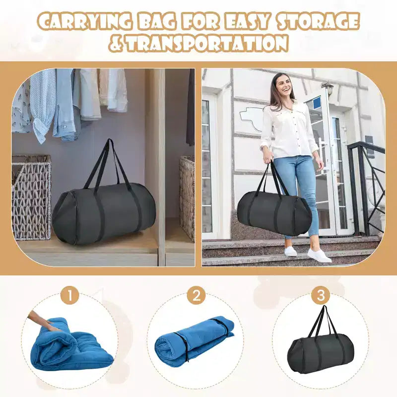 Costway Full/King/Queen/Twin Futon Mattress Japanese Floor Sleeping Pad Washable Cover Carry Bag Blue