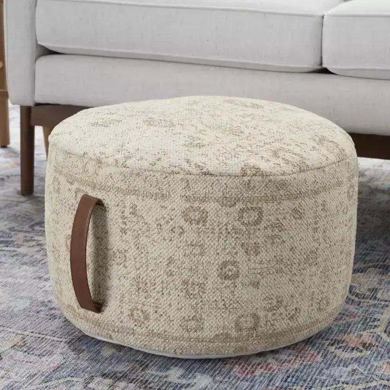 Nourison Handcrafted Vintage Floral 20 x 20 x 12 Indoor Drum Pouf with Handle