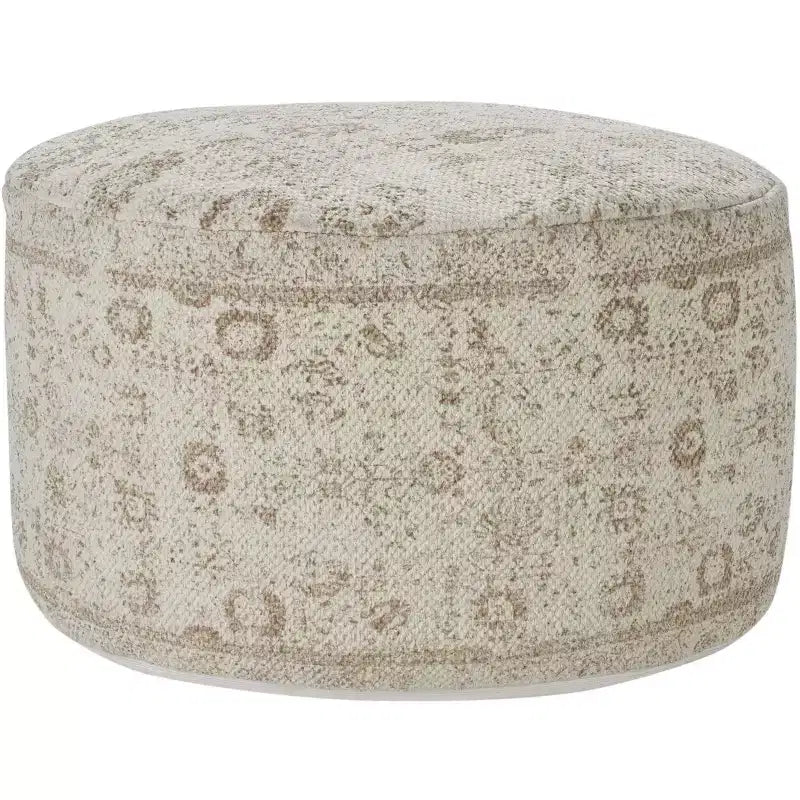 Nourison Handcrafted Vintage Floral 20 x 20 x 12 Indoor Drum Pouf with Handle