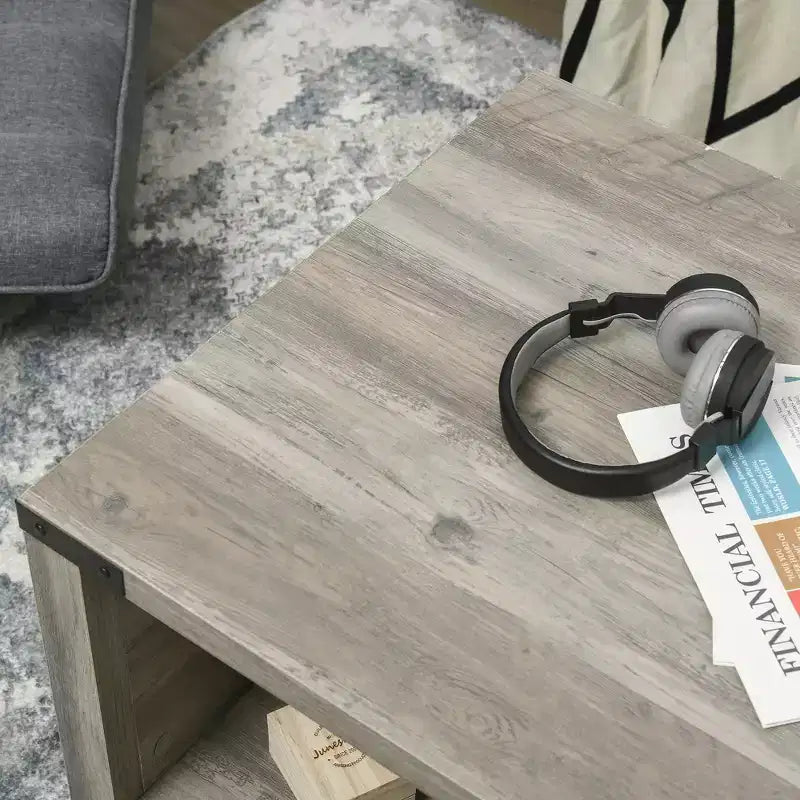 HOMCOM Farmhouse Coffee Table with Storage Drawer and Open Shelf, Rustic Coffee Table for Living Room