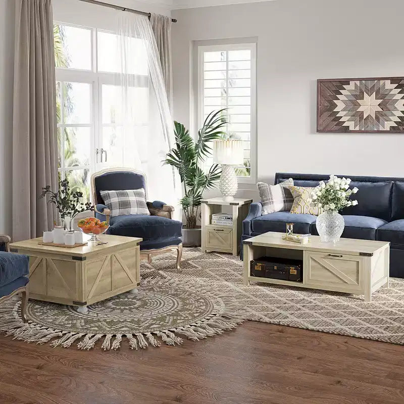 HOMCOM Farmhouse Coffee Table with Storage Drawer and Open Shelf, Rustic Coffee Table for Living Room