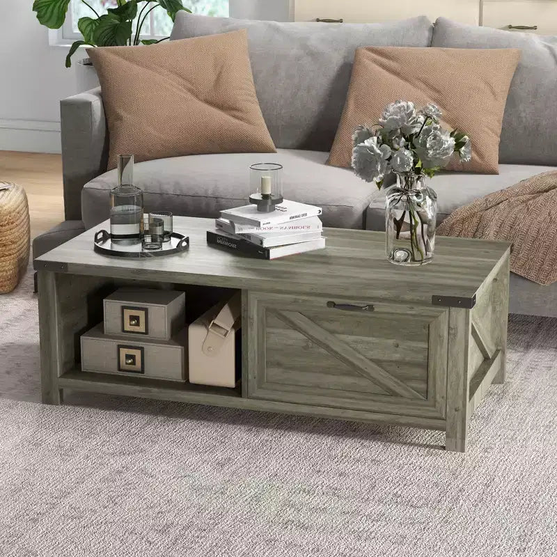 HOMCOM Farmhouse Coffee Table with Storage Drawer and Open Shelf, Rustic Coffee Table for Living Room