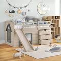 Costway Twin Low Loft bed with Slide Ladder Storage Drawers Play Game Space Wooden