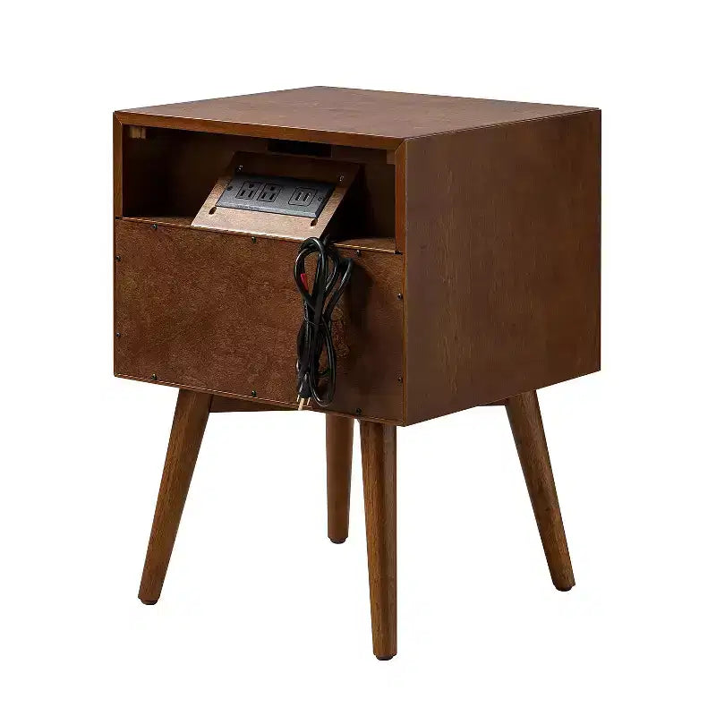 Doris 2 - Drawer Mid-century end table with Built-In Outlets | HULALA HOME