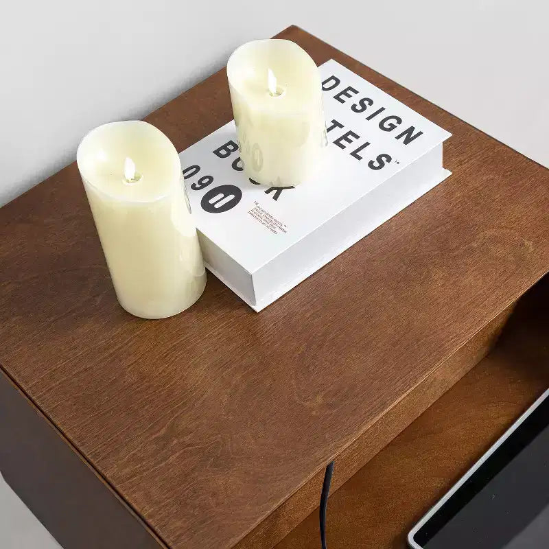 Doris 2 - Drawer Mid-century end table with Built-In Outlets | HULALA HOME
