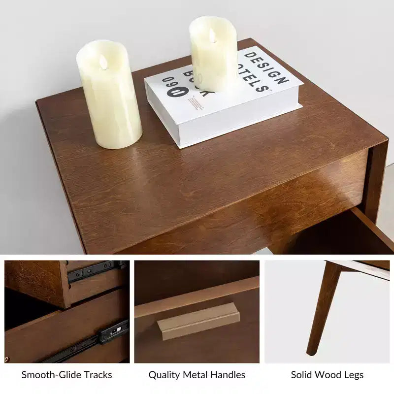 Doris 2 - Drawer Mid-century end table with Built-In Outlets | HULALA HOME