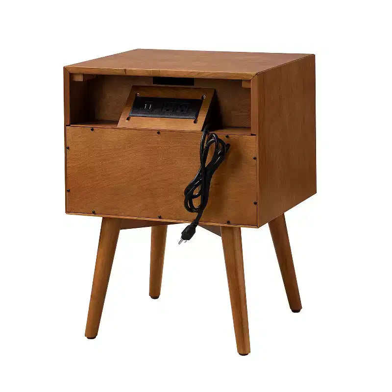 Doris 2 - Drawer Mid-century end table with Built-In Outlets | HULALA HOME