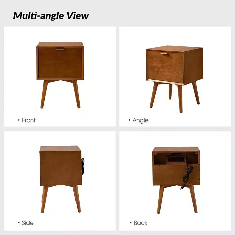 Doris 2 - Drawer Mid-century end table with Built-In Outlets | HULALA HOME