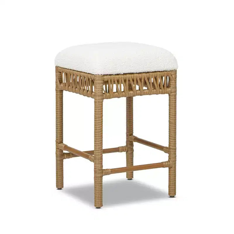 Jennifer Taylor Home Lucia 25.5 Backless Upholstered Counter Stool with Resin Rattan Frame, Ivory White Boucle