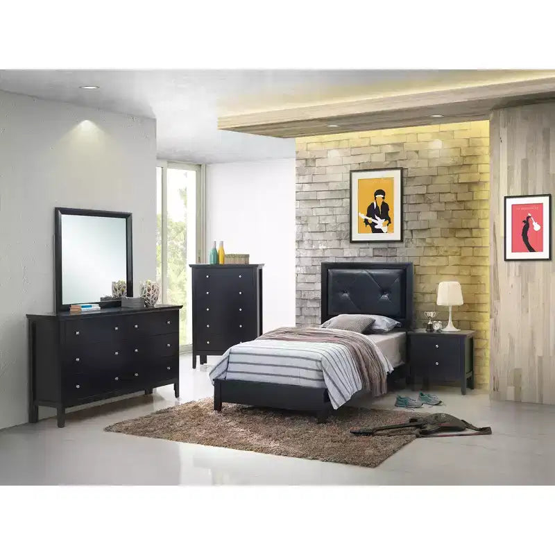 Passion Furniture Primo Tufted Faux Leather Upholstered Twin Panel Bed