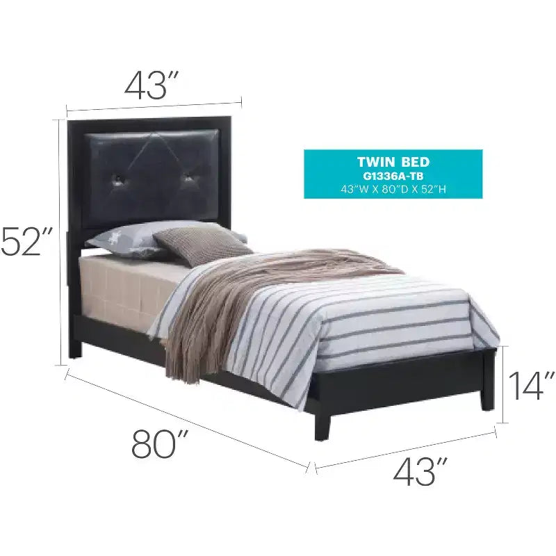 Passion Furniture Primo Tufted Faux Leather Upholstered Twin Panel Bed