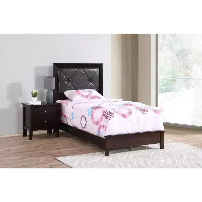 Passion Furniture Primo Tufted Faux Leather Upholstered Twin Panel Bed