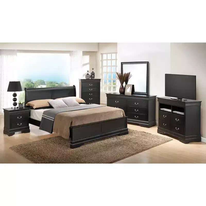 Passion Furniture Louis Philippe King Wood Panel Bed