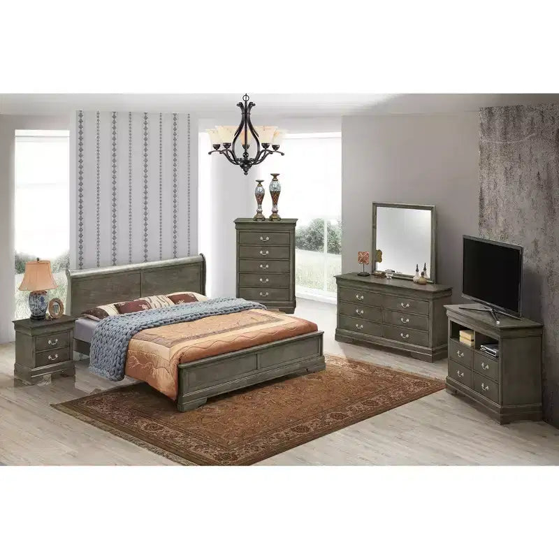 Passion Furniture Louis Philippe King Wood Panel Bed