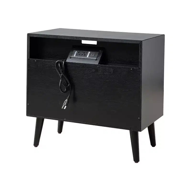 Margery Mid-century Modern 2 - Drawer end table with Built-In Outlets and Cable Management and Open Shelf Set of 2| HULALA HOME