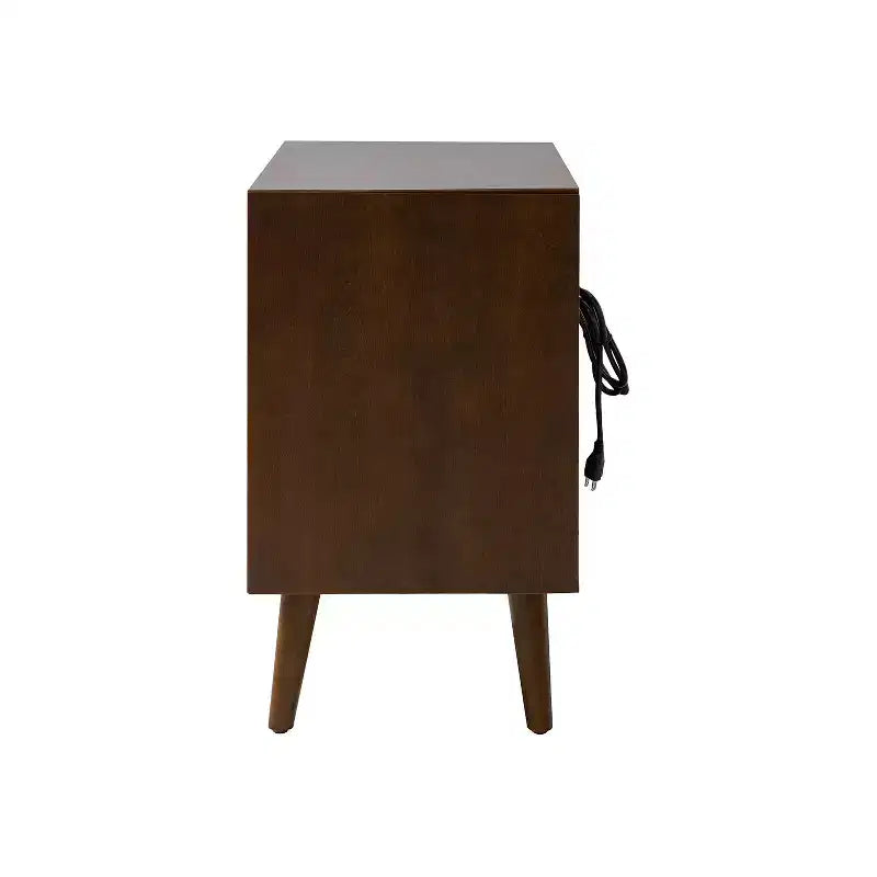 Margery Mid-century Modern 2 - Drawer end table with Built-In Outlets and Cable Management and Open Shelf Set of 2| HULALA HOME