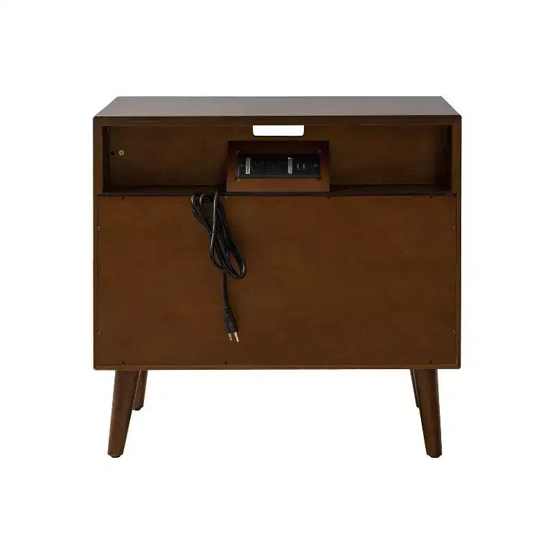 Margery Mid-century Modern 2 - Drawer end table with Built-In Outlets and Cable Management and Open Shelf Set of 2| HULALA HOME