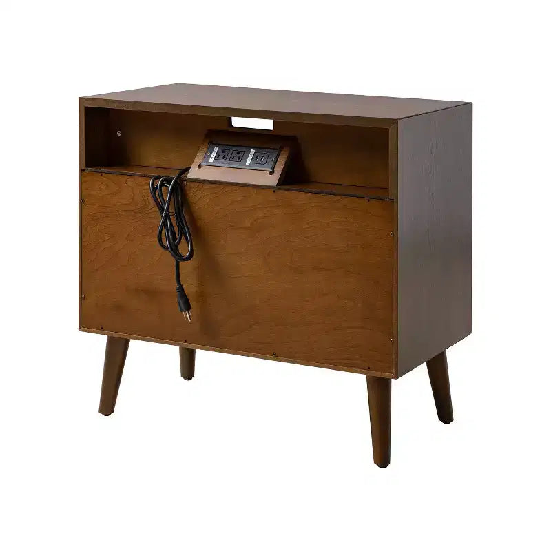 Margery Mid-century Modern 2 - Drawer end table with Built-In Outlets and Cable Management and Open Shelf Set of 2| HULALA HOME